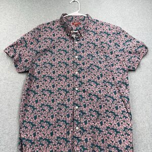 VTG Arizona Jean Co. XL Pink Green Floral All Over Cotton Short Sleeve Button-Up